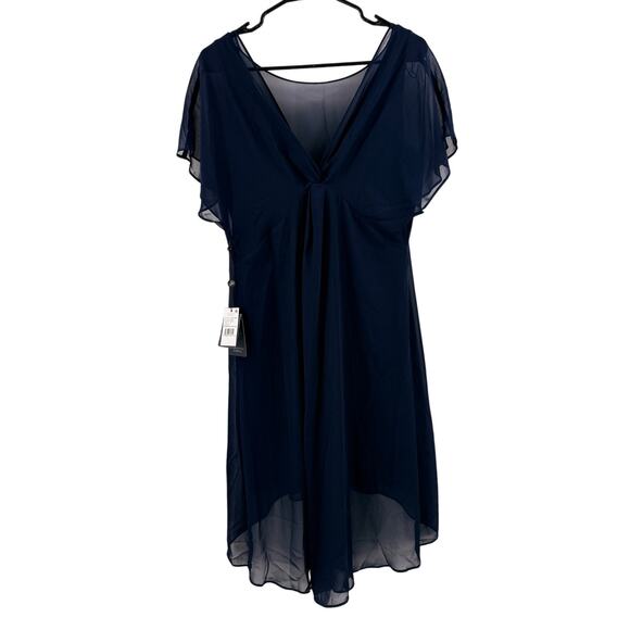 Adrianna Papell Dress SZ Small NWT Navy Chiffon Overlay Draped Evening Cocktail - Picture 5 of 16